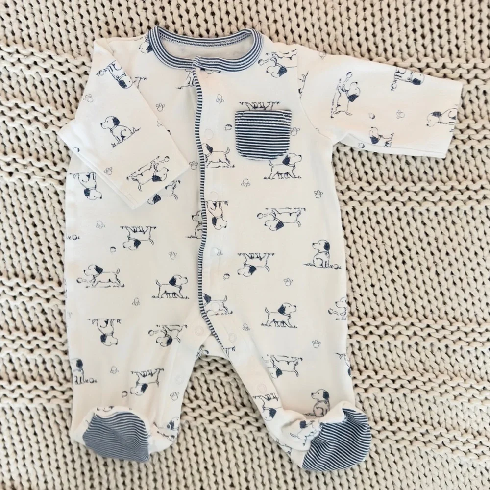 Little Me Puppy Toile Footed 100% Cotton One-Piece Newborn